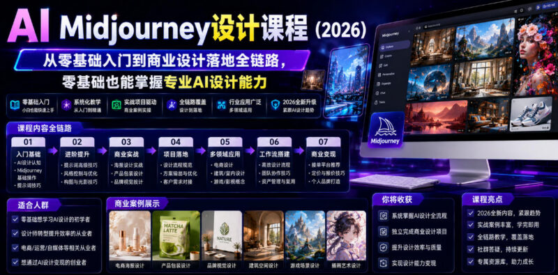 2026版Midjourney AI设计全链路课 零基础入门到商业落地实操