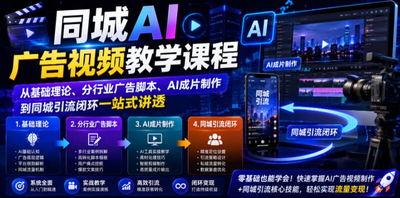 同城AI广告视频制作课程 从基础到引流闭环全流程教学
