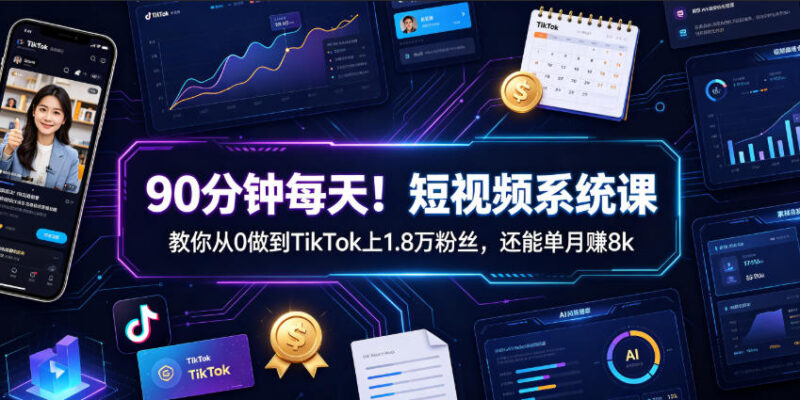 TikTok短视频系统课程 每天90分钟0基础学涨粉变现全流程