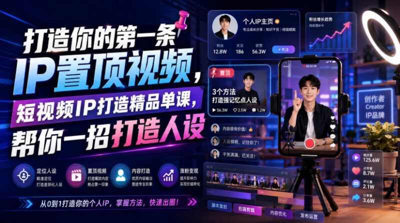 短视频IP打造实用教程 教你制作第一条个人人设置顶视频