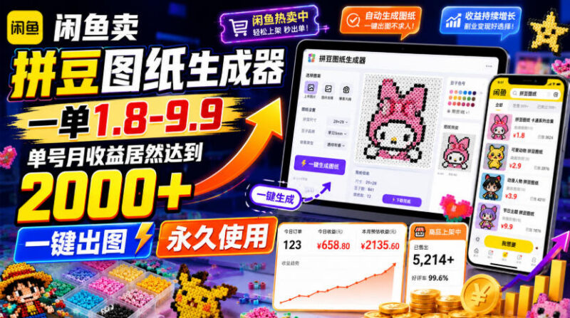 闲鱼售卖拼豆图纸生成器项目拆解 单号月入2000+玩法详解