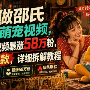 AI做邵氏甜妹萌宠视频玩法拆解 30条内容涨粉58万实操教程-雨叶虚拟资源网