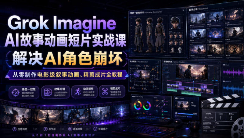 Grok Imagine AI故事动画实战课 解决角色崩坏从零制作电影级动画全教程