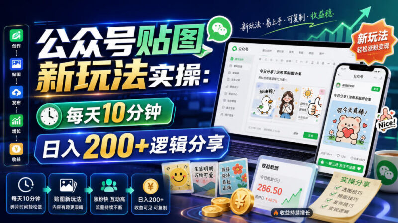 公众号贴图流量主新玩法实操 每天10分钟日入200+逻辑分享