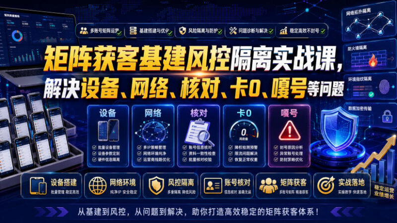 矩阵获客基建风控隔离实战教程 解决关联封号卡零跳核对等问题