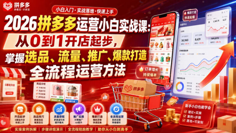 2026拼多多小白运营实战课 从0到1掌握全流程开店运营方法