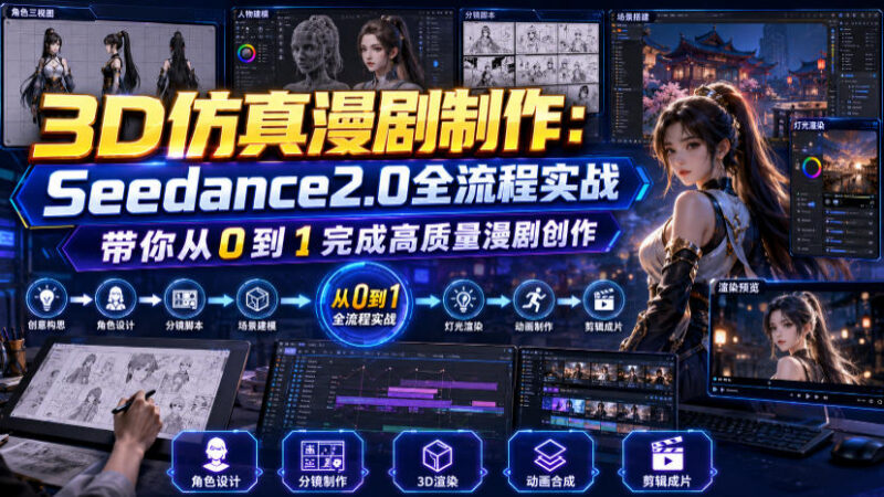 Seedance2.0全流程实战教程 零基础从0到1制作高质量3D仿真漫剧