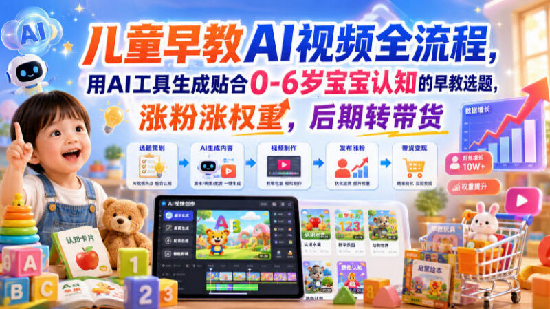 0-6岁儿童早教AI视频制作全流程 助力涨粉提权重后期可转带货