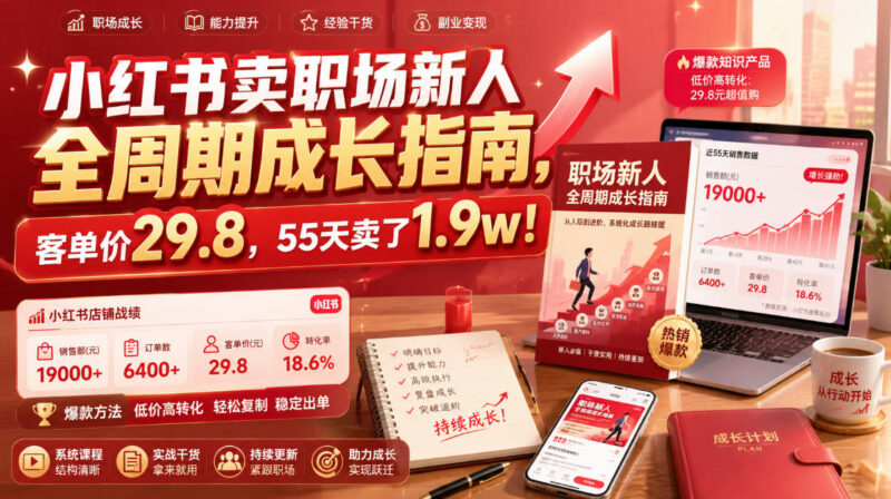 小红书售卖职场新人成长指南虚拟资料 55天变现1.9万玩法拆解