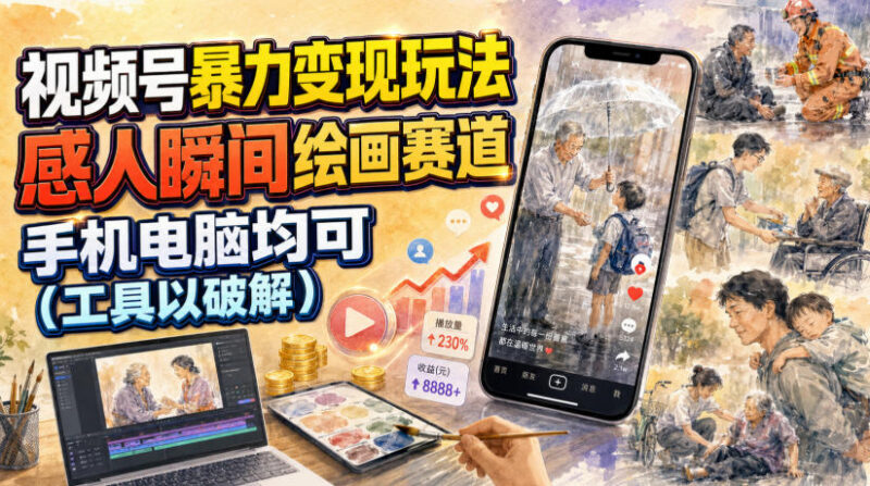 视频号感人瞬间绘画赛道变现玩法 零基础手机电脑均可操作