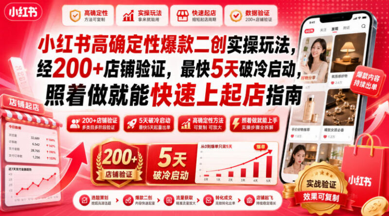 0基础小红书爆款二创起店玩法 经200+店铺验证最快5天破冷启动
