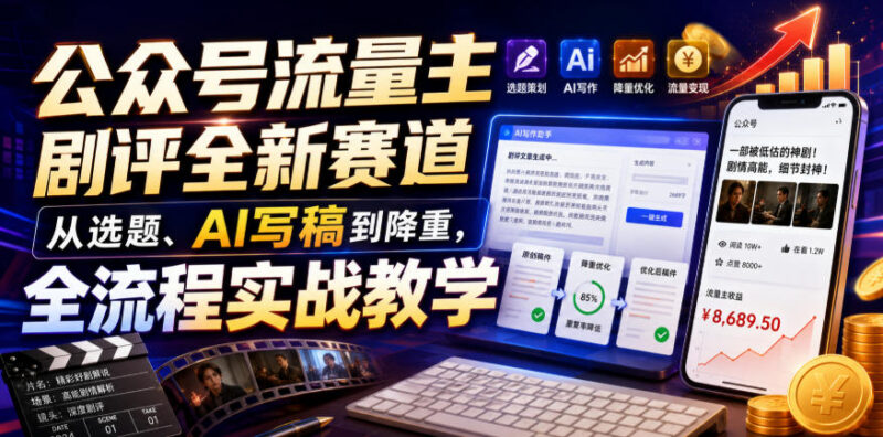 公众号流量主剧评新赛道实操 从选题AI写稿到降重全流程教学