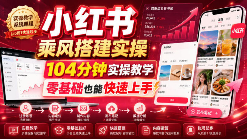 小红书乘风搭建实操教程 104分钟教学零基础可快速起号变现
