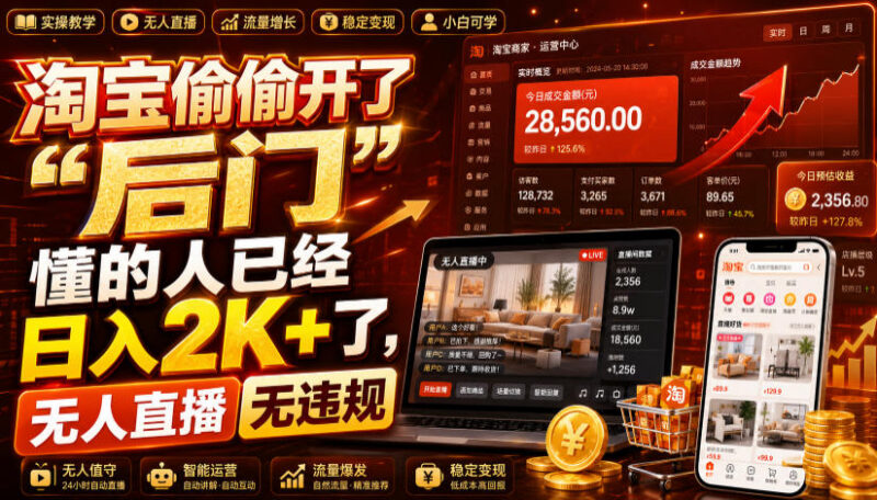 淘宝官方合规无人直播玩法拆解 低门槛打造24小时线上盈利门店