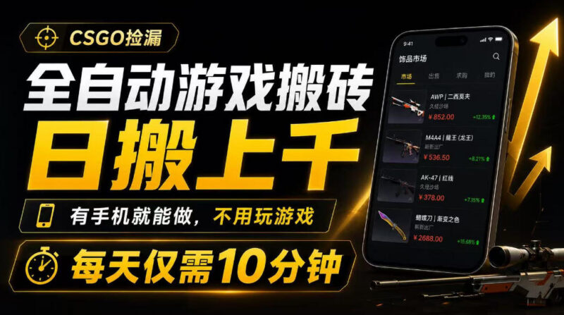CSGO饰品全自动搬砖项目详解 无需玩游戏手机即可操作盈利