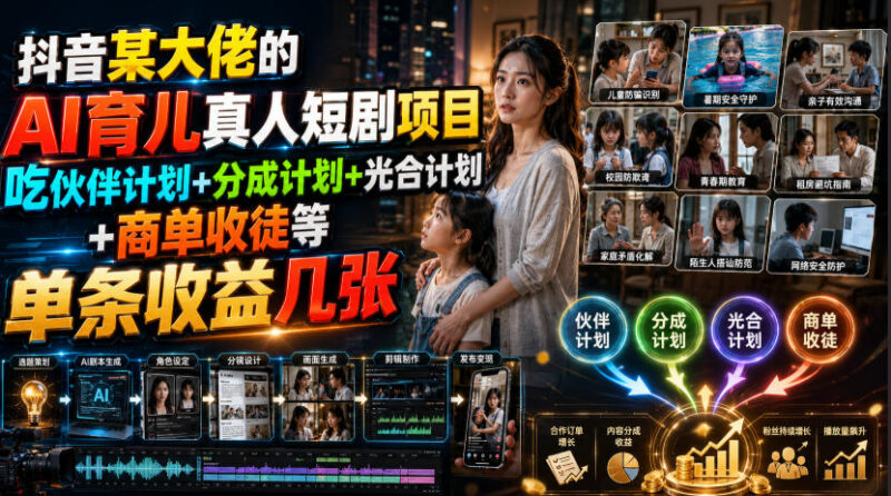 AI育儿真人短剧项目玩法拆解 多渠道变现路径及实操入门指南