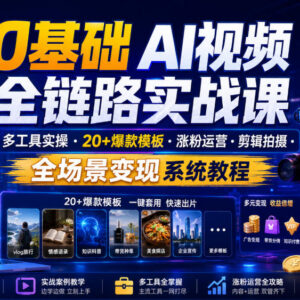 0基础AI短视频全链路实战课 多工具实操涨粉运营变现系统教程-雨叶虚拟资源网