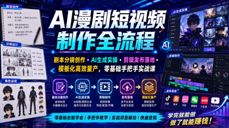 零基础AI漫剧短视频制作全流程课 从剧本分镜到发布实操教学