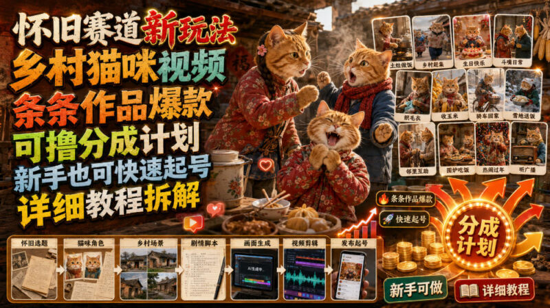 怀旧赛道乡村猫咪视频玩法拆解 新手无实拍快速起号赚播放分成