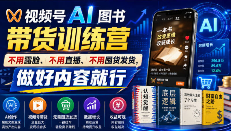 视频号AI图书带货训练营玩法 零门槛无需露脸跑通爆单变现
