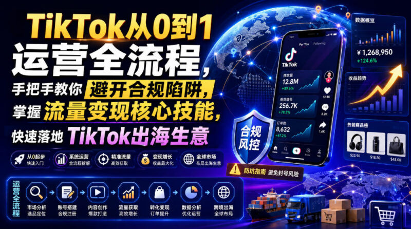 2024年7月更新 TikTok从0到1运营全流程 避合规陷阱掌握变现技能