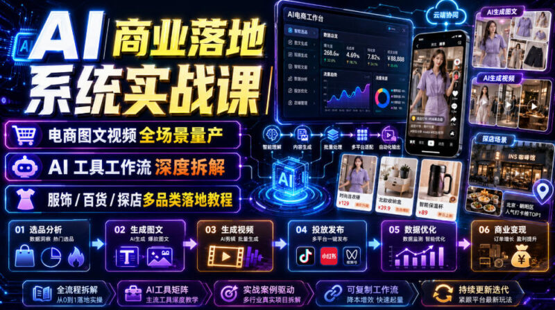 AI商业落地实战课 电商探店多品类图文视频AI生产方法教学
