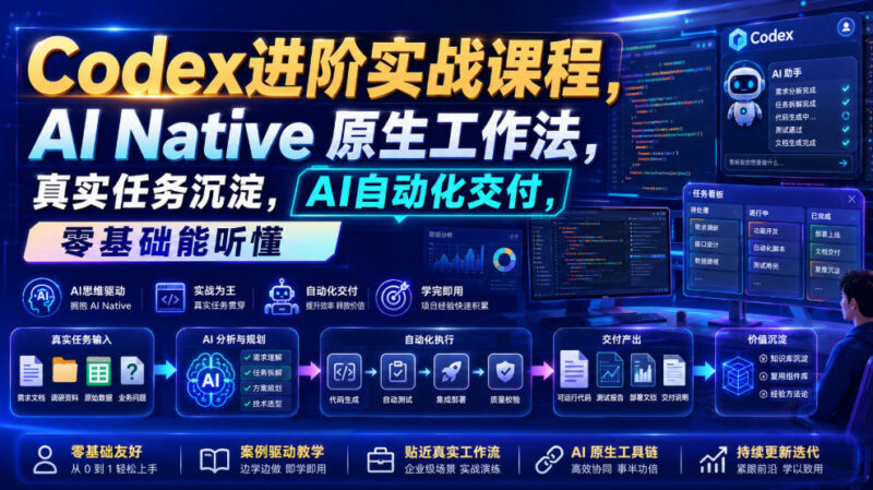 Codex进阶实战课：22节实操掌握AI原生工作法全链路落地