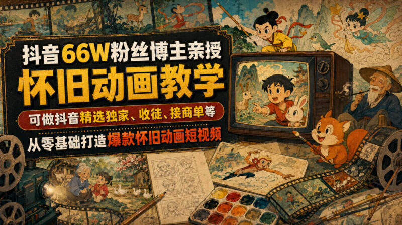 抖音66W粉博主亲授怀旧动画课 零基础打造爆款短视频变现教程