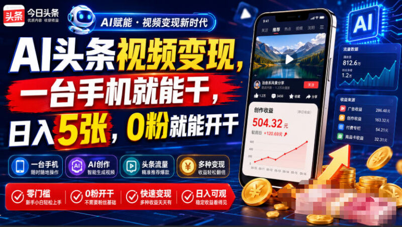 AI头条视频变现操作指南 零粉可开通收益手机就能操作
