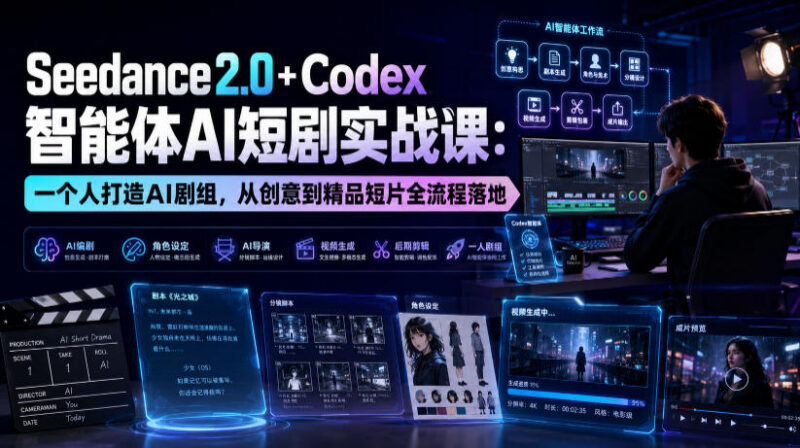 Seedance2.0+Codex智能体AI短剧实战课 单人完成创意到成片全流程
