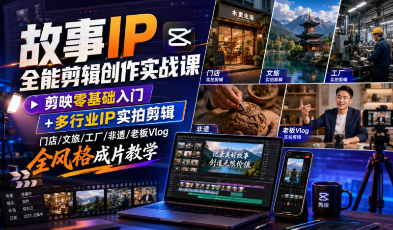剪映零基础故事IP剪辑实战课 多行业全风格短视频成片教学