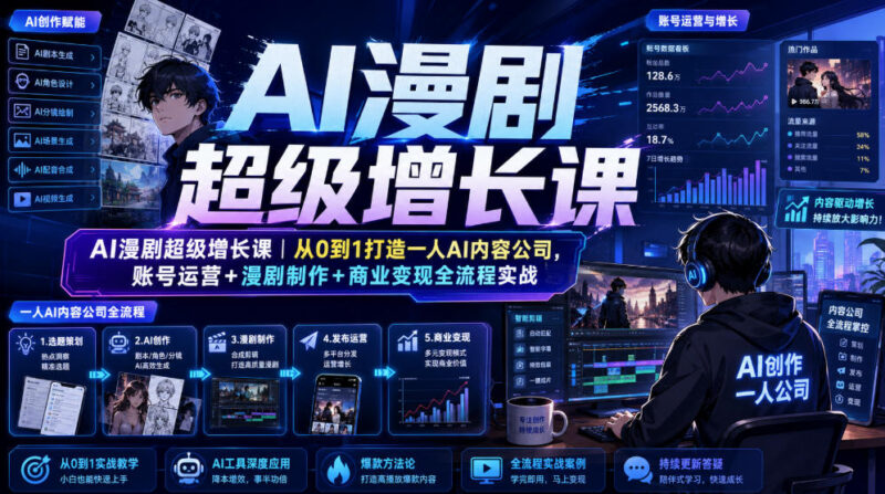 AI漫剧全流程实战课 0基础学运营制作变现搭建单人内容公司