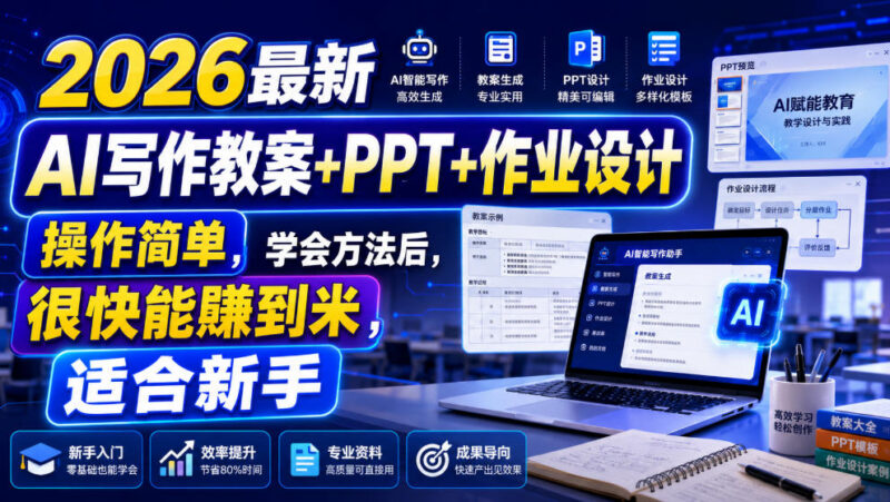 2026最新AI撰写教案PPT作业设计教程 新手易上手适合做变现副业