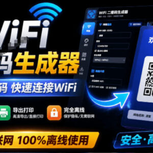 完全离线免费WiFi二维码生成器 一键生成可自定义风格支持导出-雨叶虚拟资源网