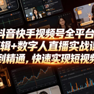 2026更新版抖音快手视频号剪辑数字人直播实战课 零基础学短视频变现-雨叶虚拟资源网