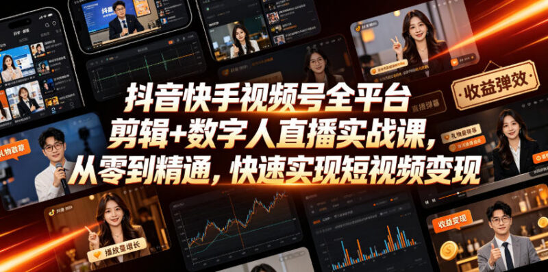 2026更新版抖音快手视频号剪辑数字人直播实战课 零基础学短视频变现
