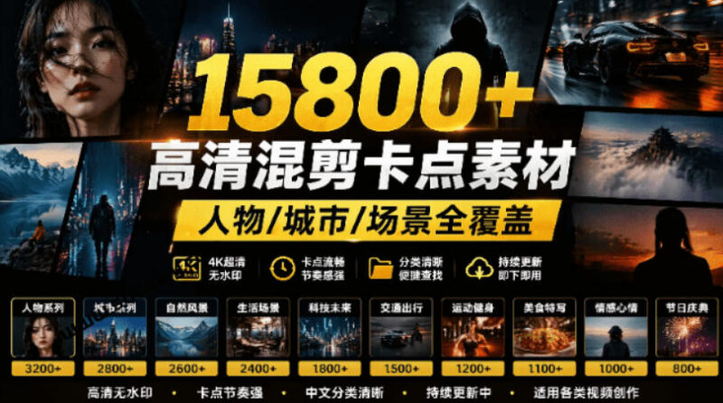 15800+高清影视剪辑素材合集 分类齐全适配主流剪辑软件即拖即用