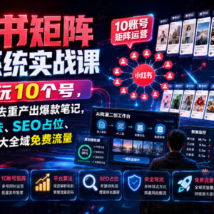 小红书矩阵运营实战课：单人控10号 AI批量二创 吃透算法SEO导流技巧-雨叶虚拟资源网
