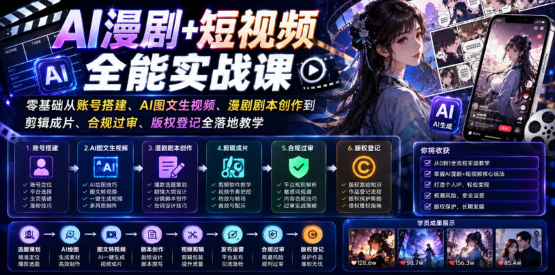 零基础AI漫剧短视频实战课 从账号搭建到变现全流程教学