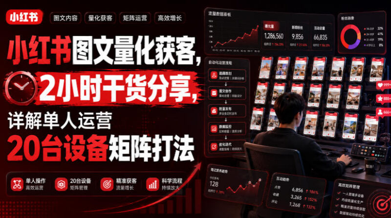 小红书图文量化获客攻略 单人20台设备矩阵运营全流程详解