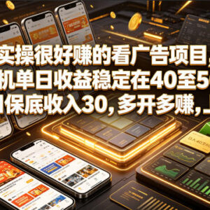 看广告稳定赚钱项目实操分享 单机单日收益30-50可多开-雨叶虚拟资源网