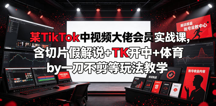 TikTok中视频实战课 含开收益、切片假解说、体育素材玩法教学