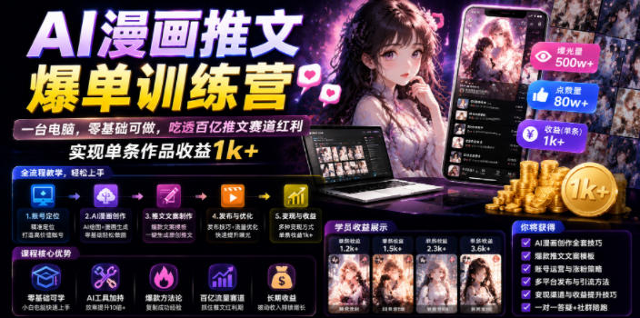 零基础可做AI漫画推文爆单训练营 吃透百亿赛道红利提收益