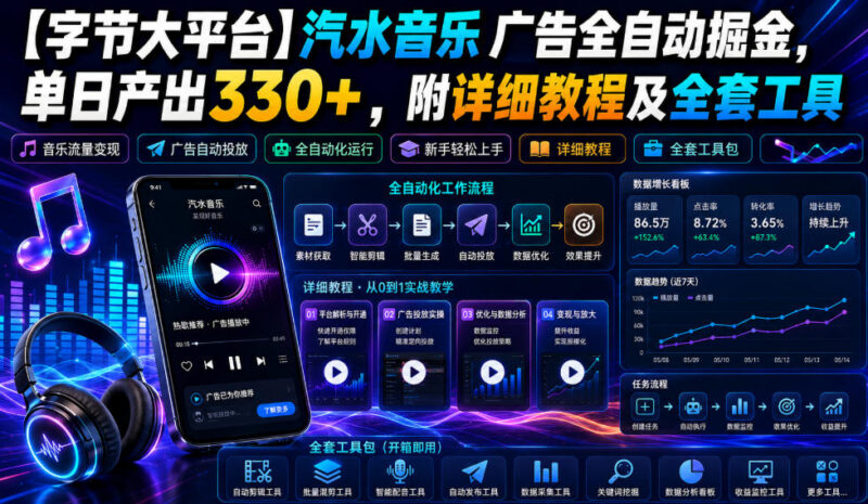 汽水音乐广告全自动掘金玩法教程 附全套操作工具及收益说明