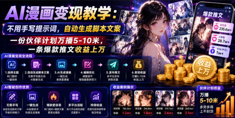 AI漫画变现实操教学 无需手写提示词 双收益模式全流程解析
