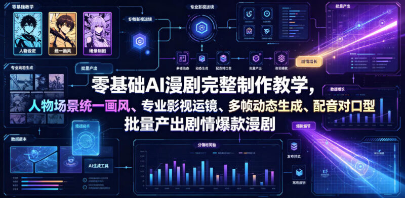 零基础AI漫剧全流程制作教学 掌握画风统一运镜配音批量出爆款