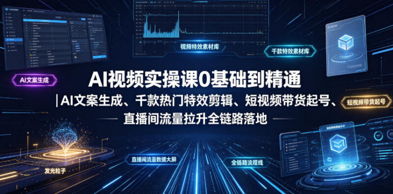 零基础AI视频实操课 文案剪辑带货直播全链路落地教学