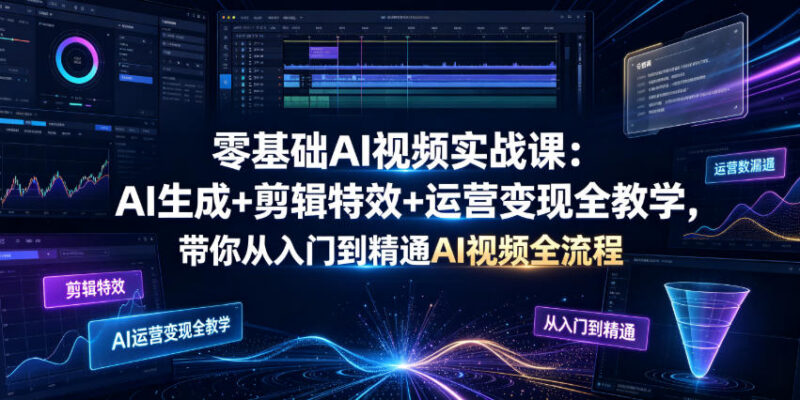 零基础AI视频全流程实战课 从生成剪辑到运营变现全教学