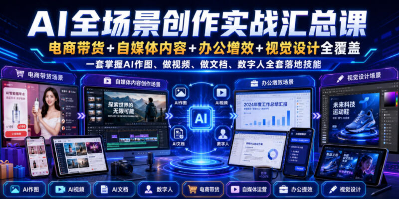 AI全场景创作实战课 覆盖电商带货办公自媒体等多领域技能