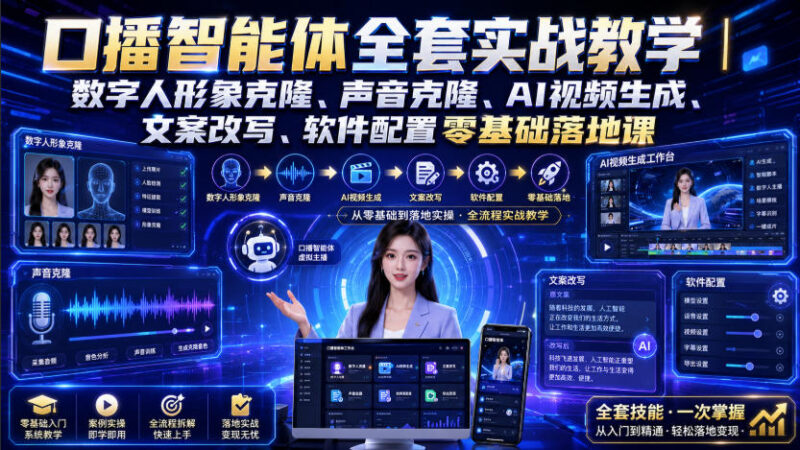 零基础口播智能体实战教学 数字人声音克隆AI视频全流程课